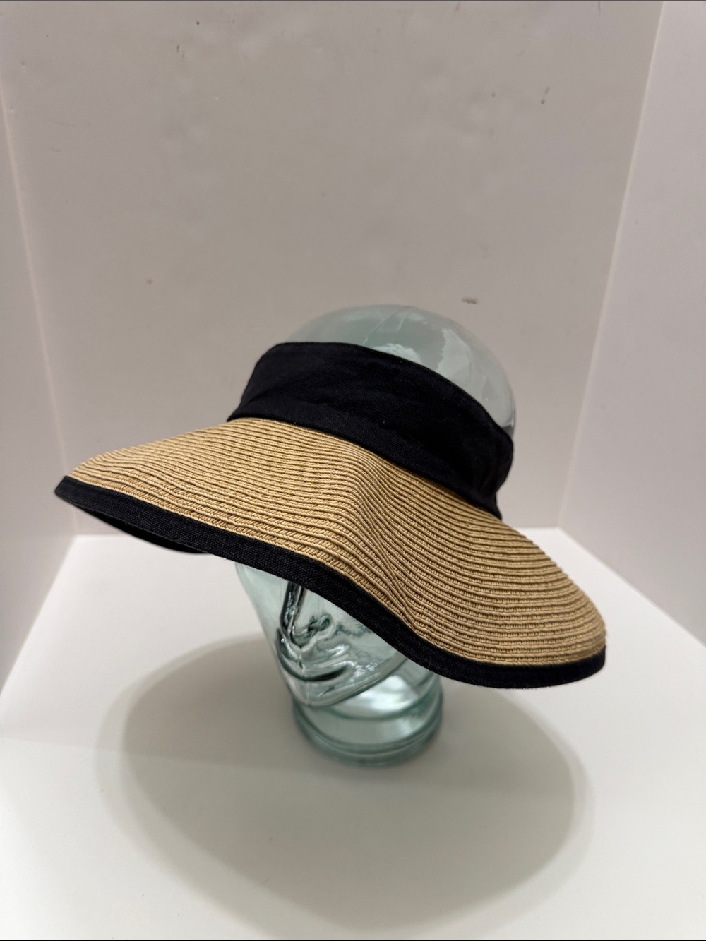 Cappelli Straworld Black and Natural Straw Wide-Brim Visor